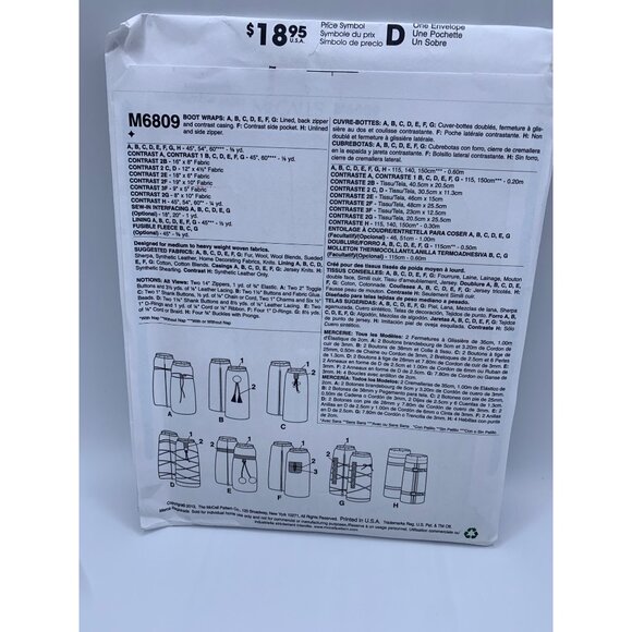 McCall's Misses Boot Wraps Sewing Pattern M6809 - uncut - Picture 2 of 2